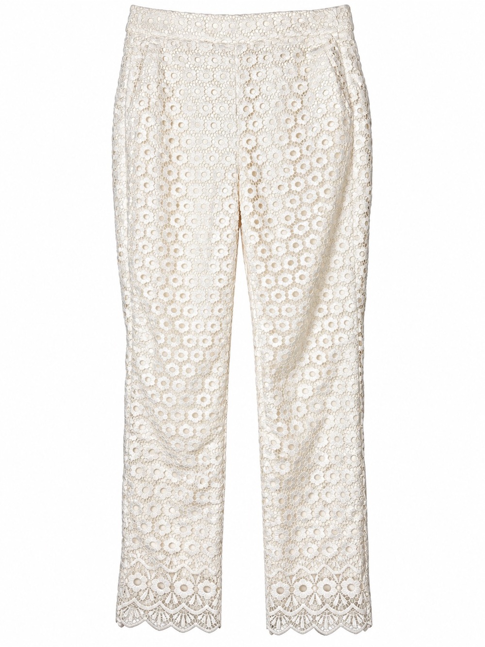J.Crew 2T Ivory Floral Lace Pants Scallop Hem Lined Bridal Coastal Romantic Boho